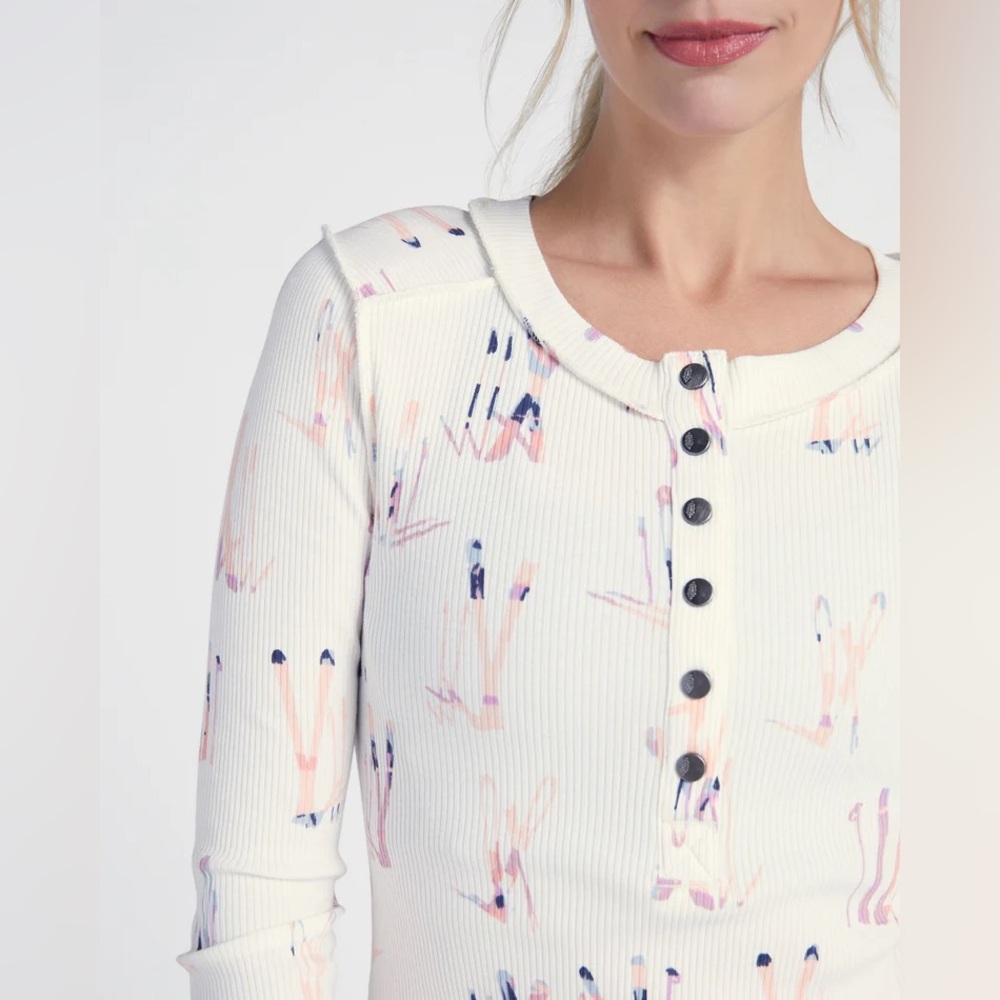 Free People FP Movement Women's Rally Printed Long-Sleeve Henley Knit Layer Skis - Picture 13 of 16